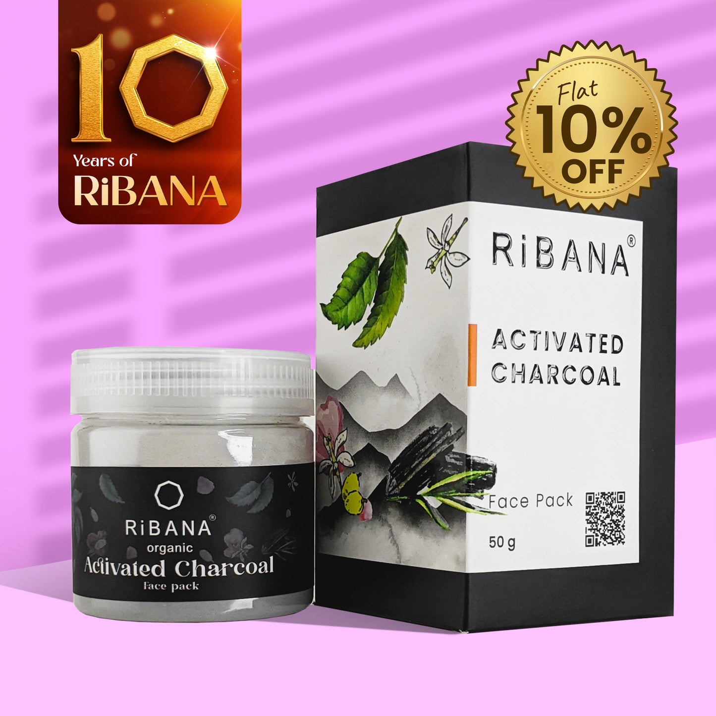 RiBANA Activated Charcoal Face Pack 50gm for reducing pimples and acne with natural ingredients