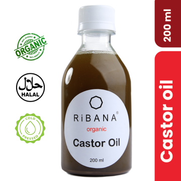 RiBANA Organic Castor Oil 200ml bottle for hair protection, fall reduction, and regrowth.