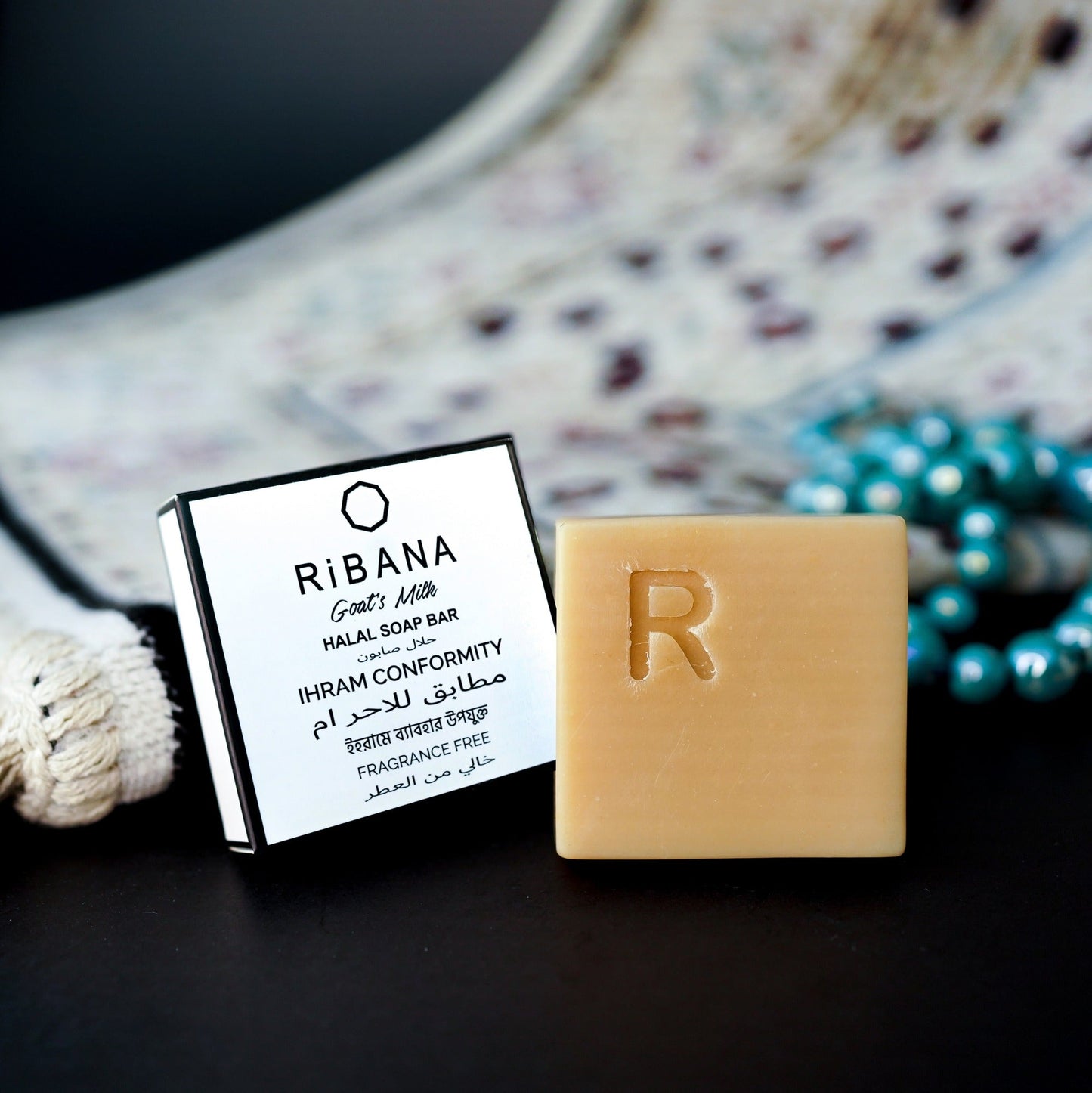 RiBANA Goat's Milk Halal Soap Bar - 50 gm, ideal for Hajj and Umrah, fragrance-free, Halal certified.