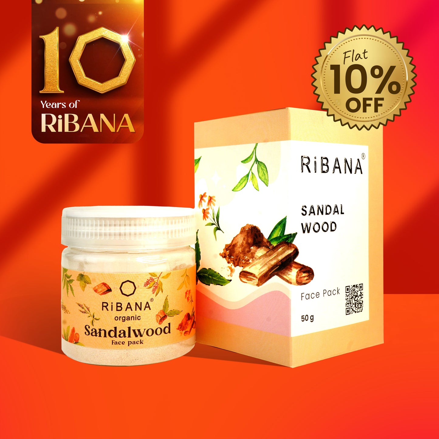 RiBANA Sandalwood Face Pack 50gm with natural ingredients for brightening and acne scar removal