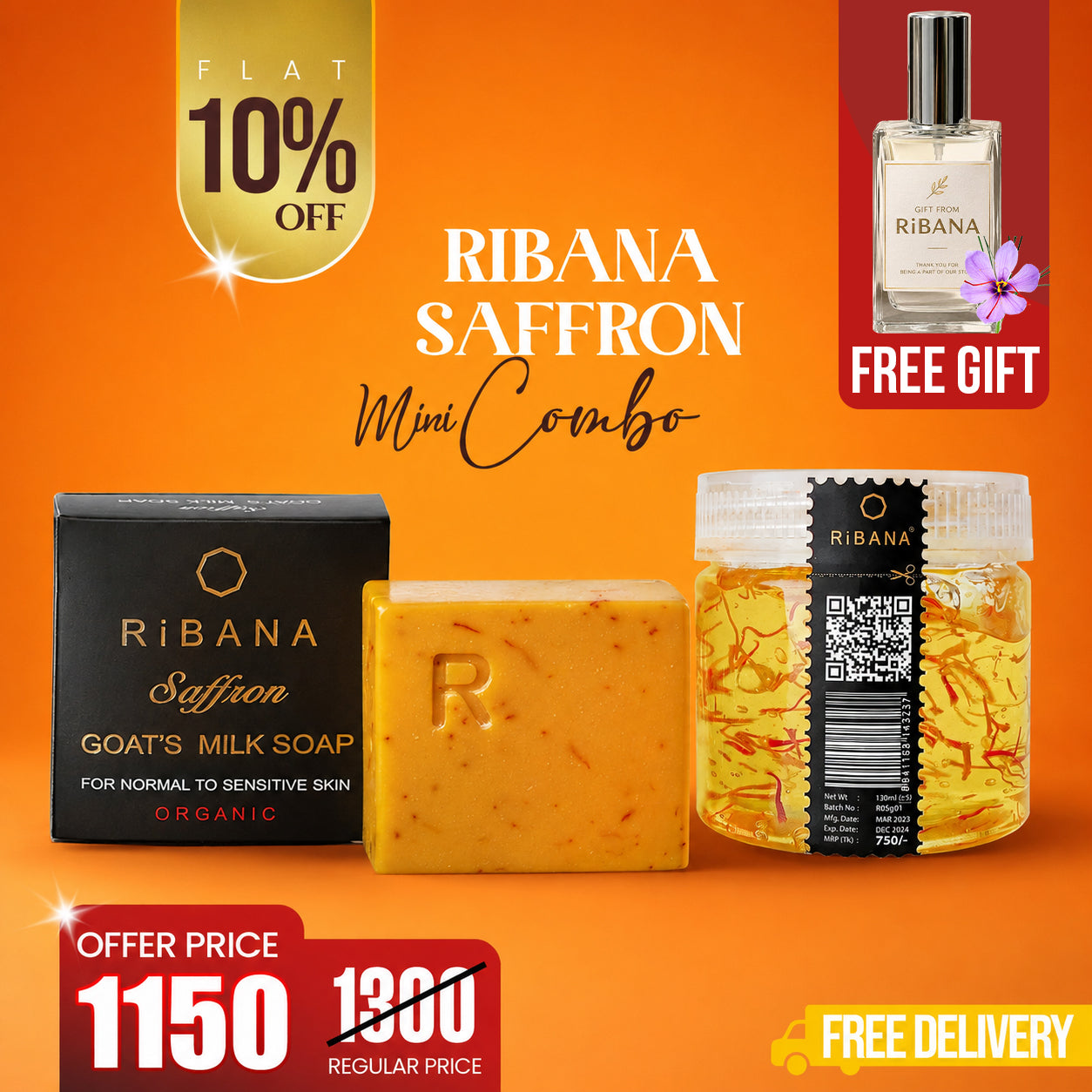 Ribana Glowup Mini Combo – Saffron Goat's Milk Soap 50gm and Saffron Gel 130gm