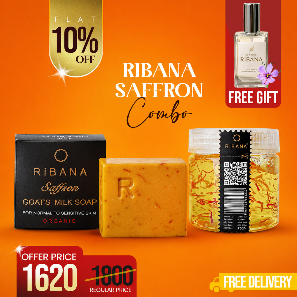 Ribana Exclusive Glowup Combo – Saffron Goat's Milk Soap 110gm and Saffron Brightening Gel 130gm