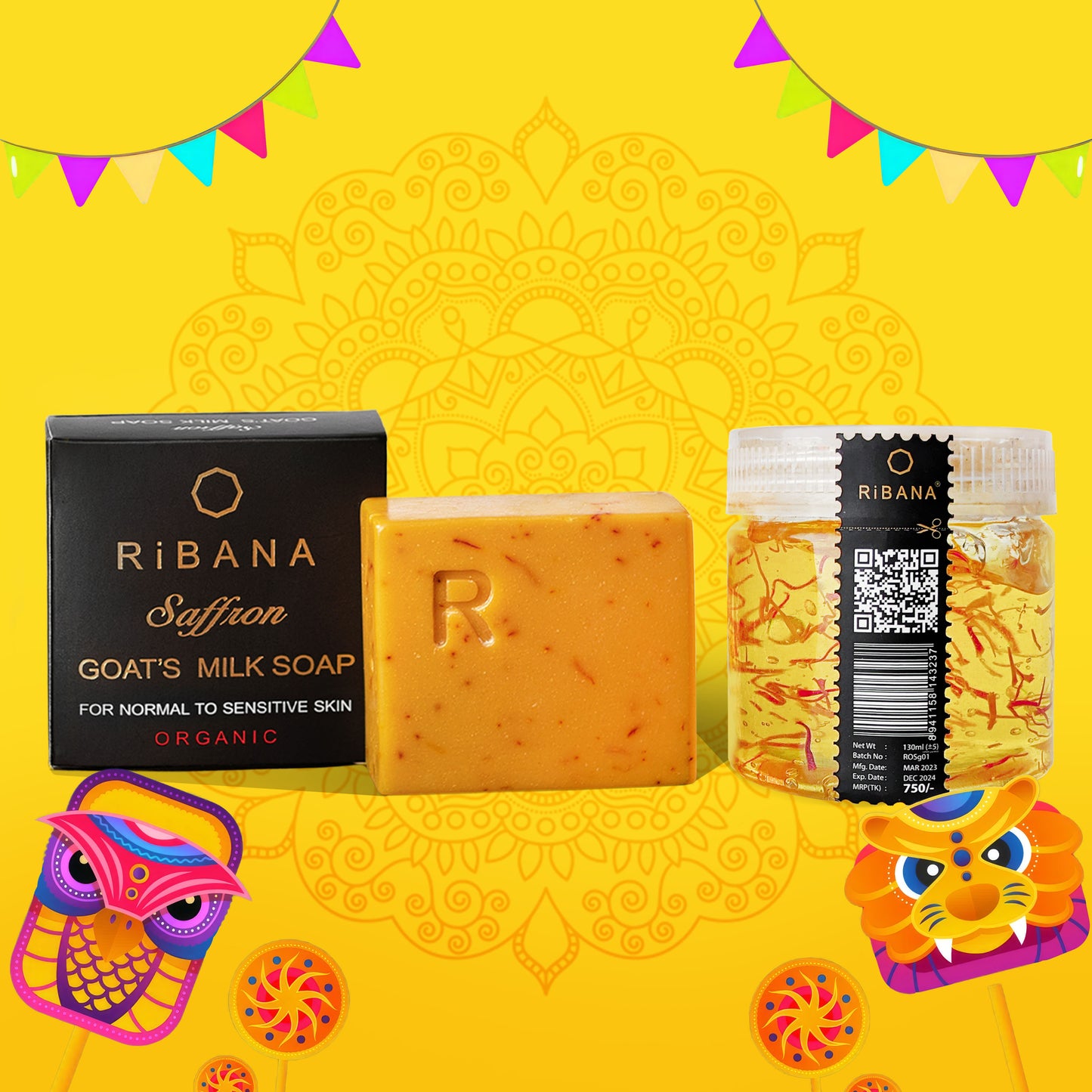 Ribana Exclusive Glowup Combo – Saffron Soap 100gm and Saffron Gel 130gm