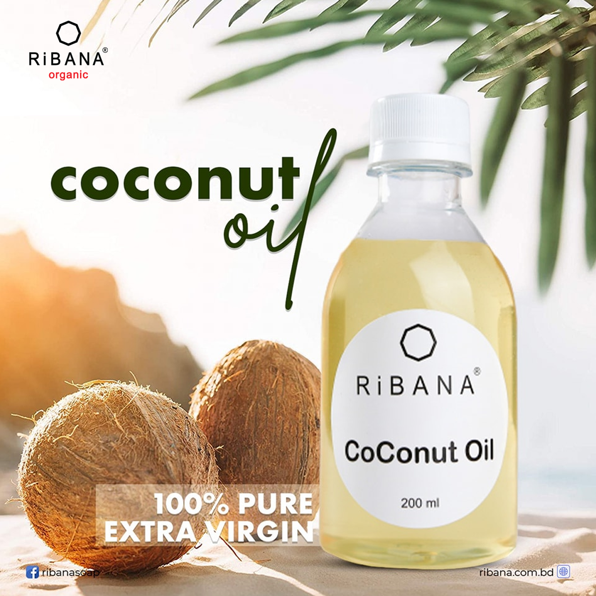 Coconut Oil - RiBANA Organic Cold Pressed Coconut Oil 200ml