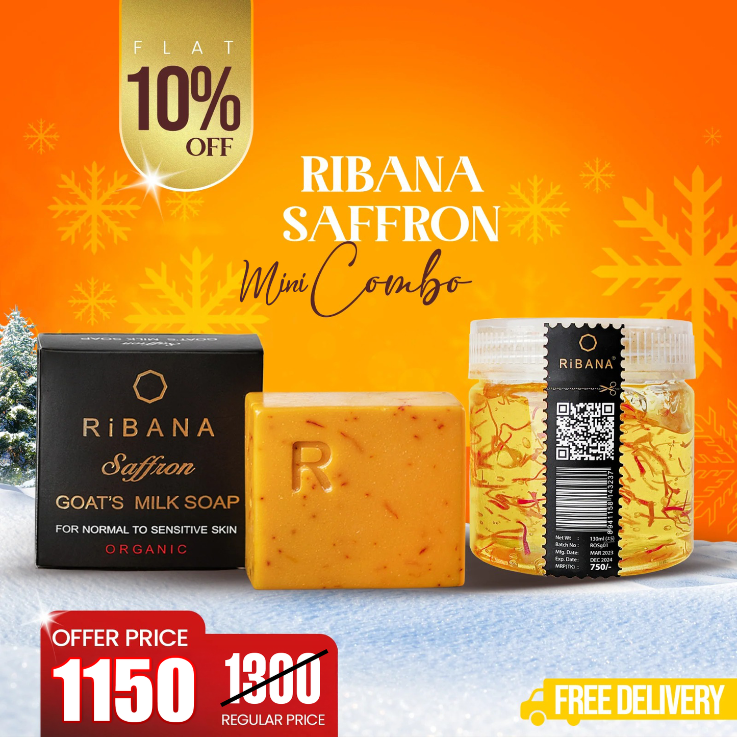 Ribana Glowup Mini Combo – Saffron Soap 50gm and Saffron Gel 130gm