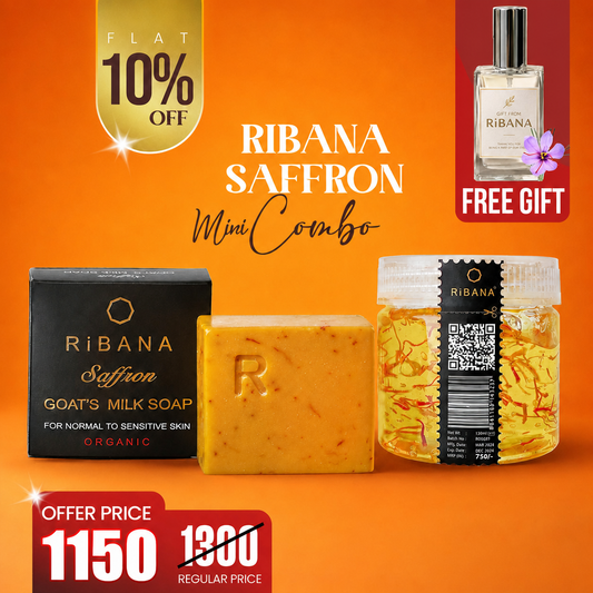 Ribana Glowup Mini Combo – Saffron Goat's Milk Soap 50gm and Saffron Brightening Gel 130gm