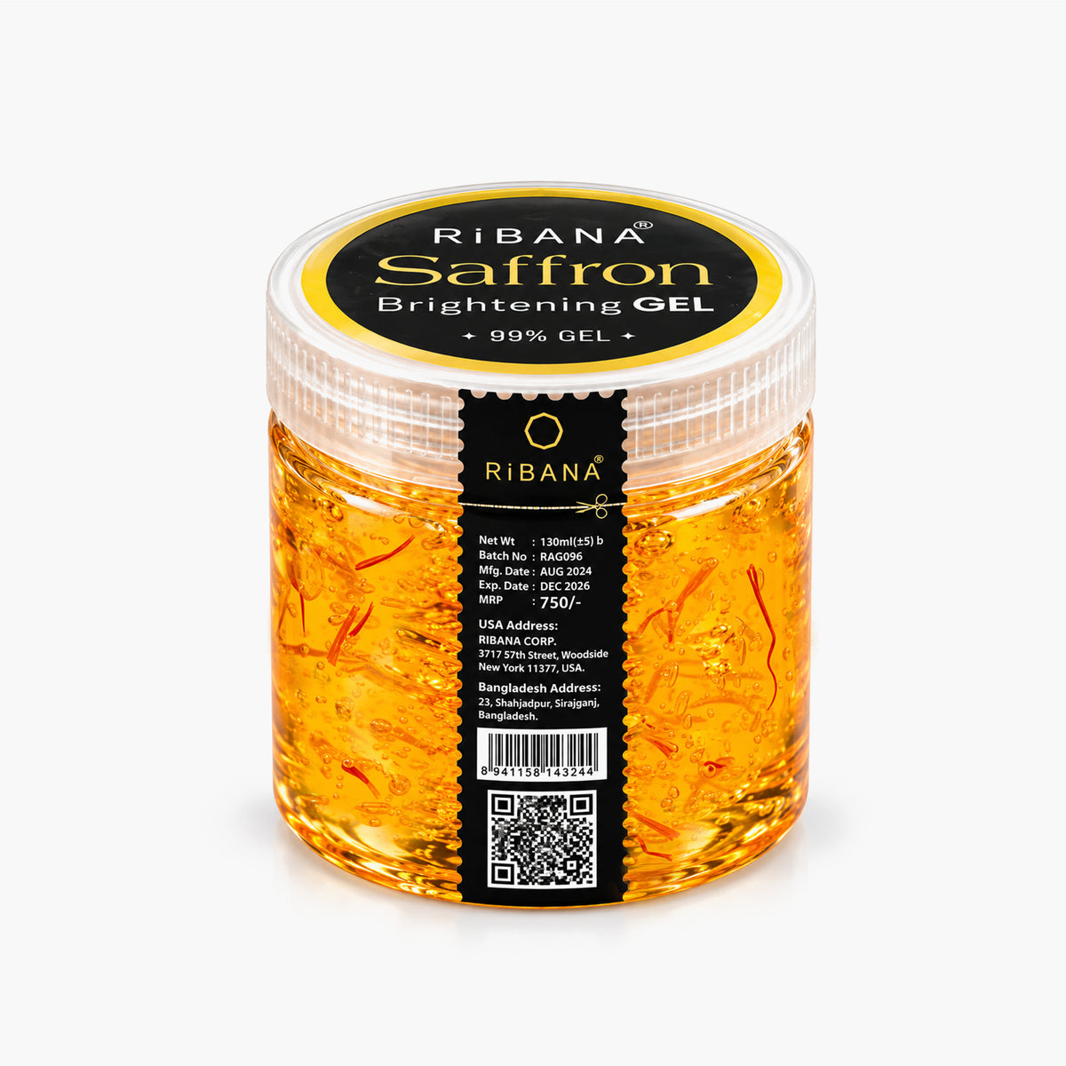 Ribana Saffron Brightening Gel 130ml – Brightens Skin & Reduces Dark Spots