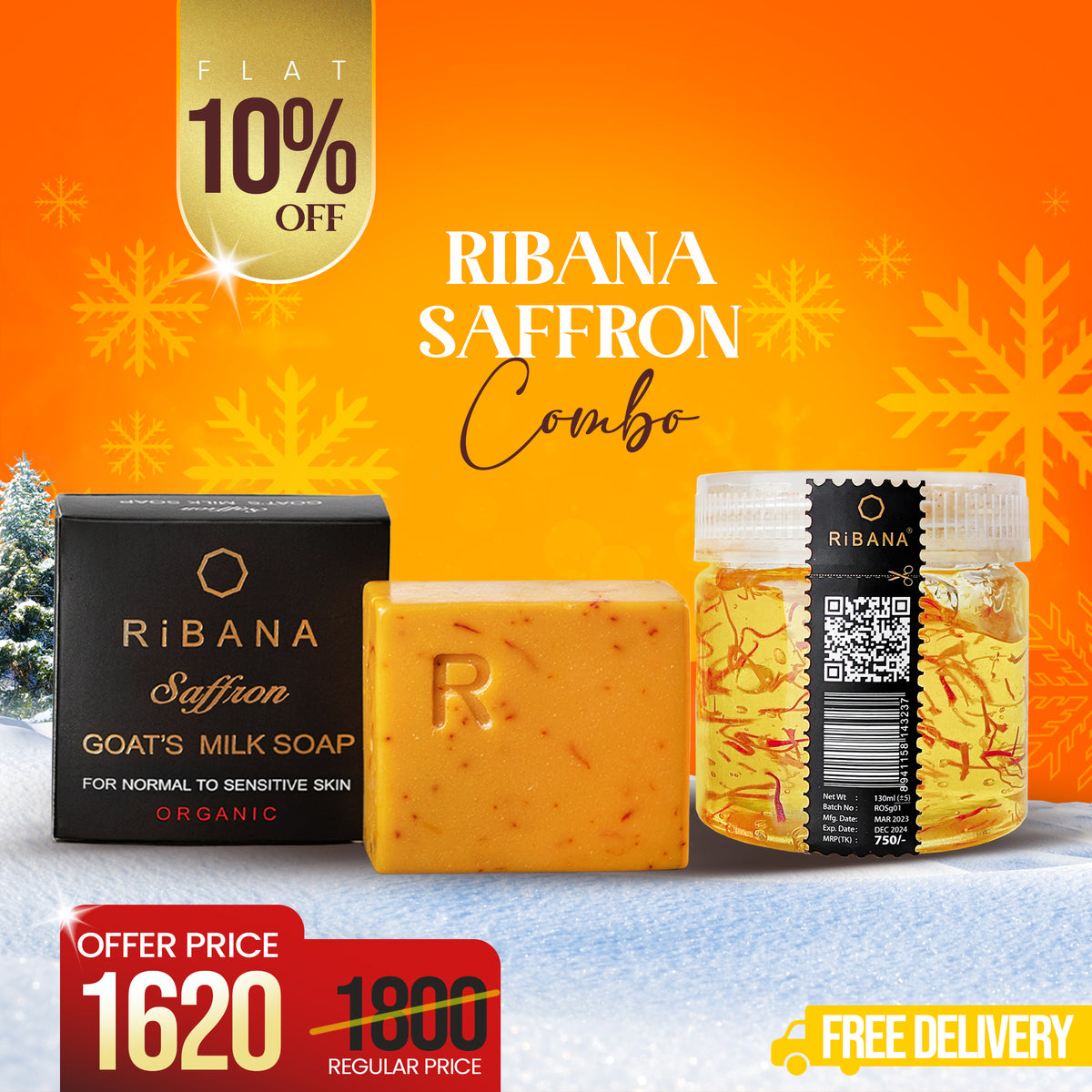 Ribana Exclusive Glowup Combo – Saffron Goat's Milk Soap 110gm and Saffron Brightening Gel 130gm